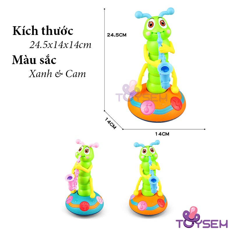 Đồ chơi sâu bướm thổi kèn saxophone xoay 360 độ có đèn và nhạc vui nhộn - Quà tặng noel, sinh nhật cho bé