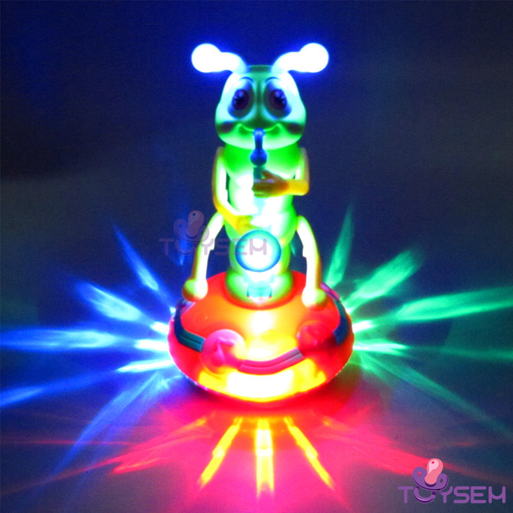 Đồ chơi sâu bướm thổi kèn saxophone xoay 360 độ có đèn và nhạc vui nhộn - Quà tặng noel, sinh nhật cho bé