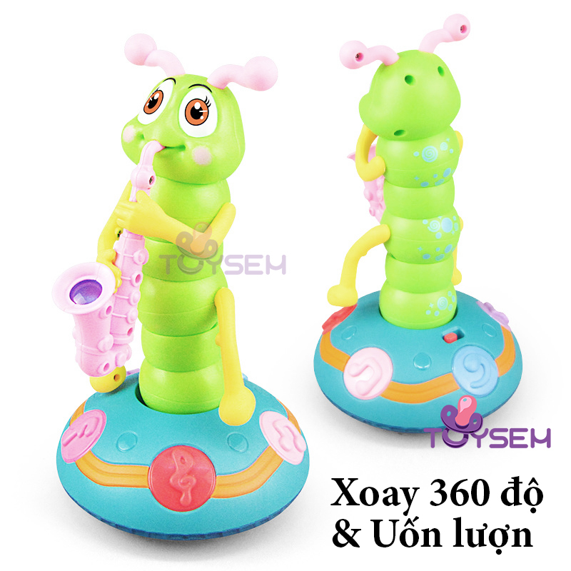 Đồ chơi sâu bướm thổi kèn saxophone xoay 360 độ có đèn và nhạc vui nhộn - Quà tặng noel, sinh nhật cho bé