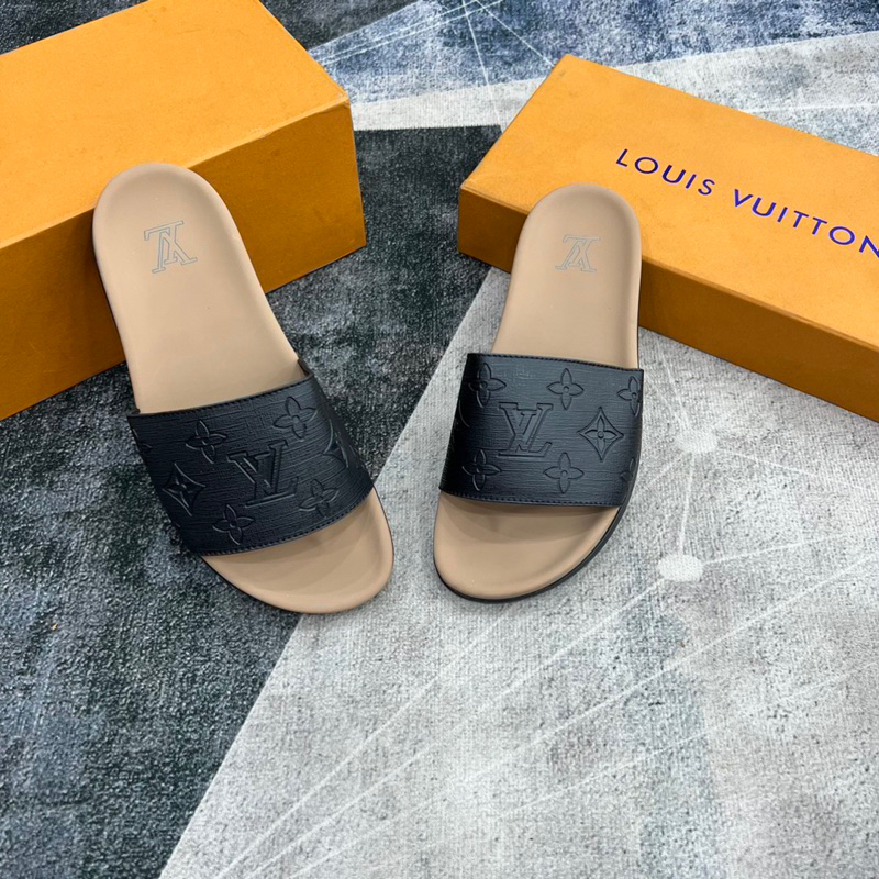 Dép lê nam LV da bò hạt cao cấp khắc logo hãng 2 màu new 2023