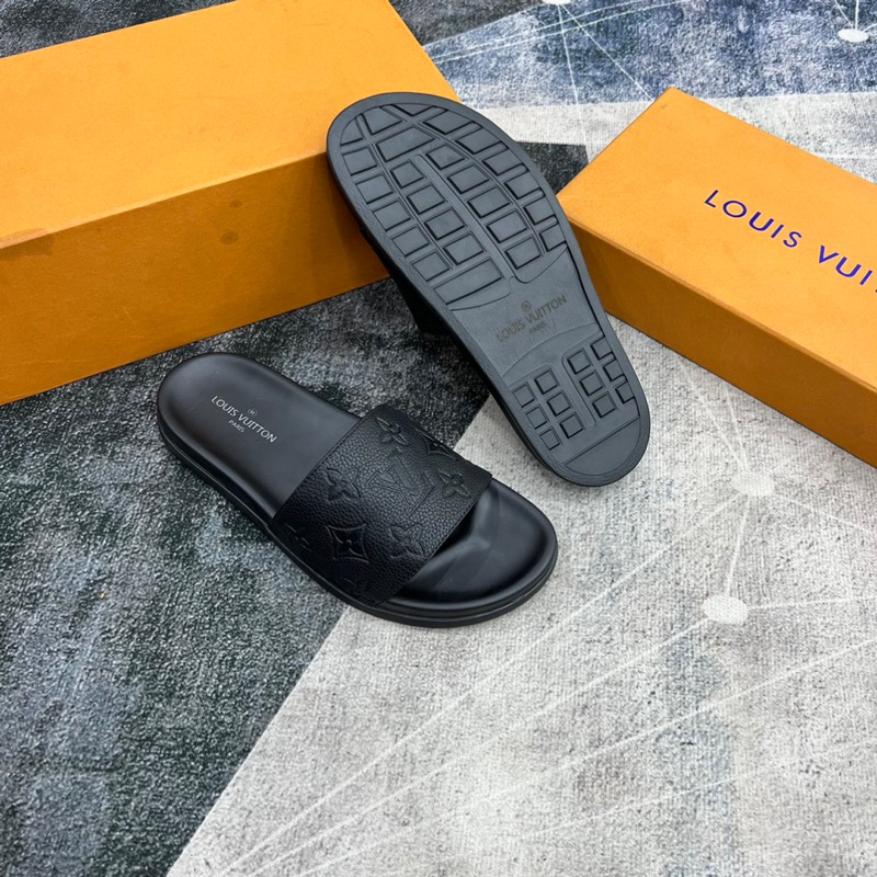 Dép lê nam LV da bò hạt cao cấp khắc logo hãng 2 màu new 2023
