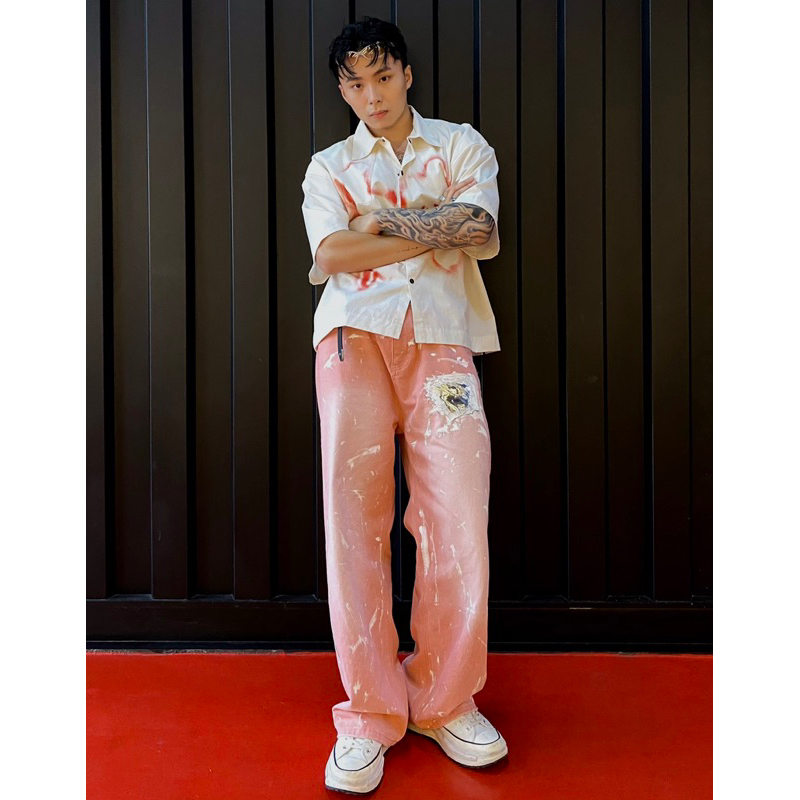 Quần Ống Rộng Baggy Jean Size M/L Color : Pink Form : Baggy Chất Liệu : Denim