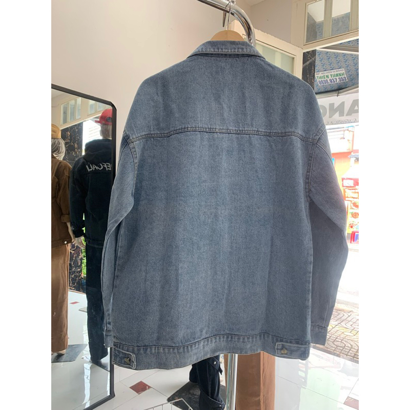 Áo Khoác Jeans Xanh Trơn From Rộng,Thời Trang Unisex Phong Cách Hàn Quốc