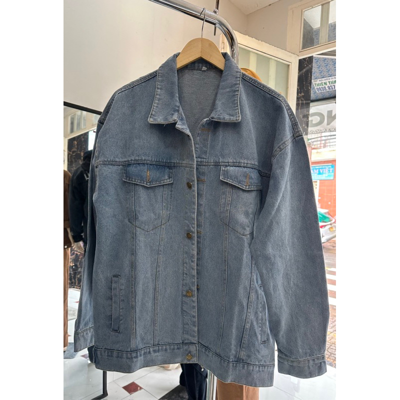 Áo Khoác Jeans Xanh Trơn From Rộng,Thời Trang Unisex Phong Cách Hàn Quốc