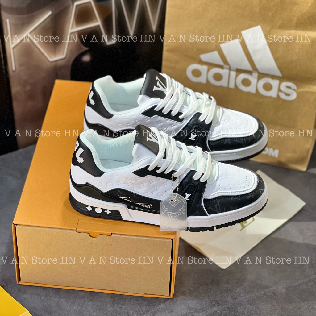 Giày Thể Thao LV Trainer Signature 54 Đen Trắng, Giày Thể Thao Nam Nữ Nug Ali LV Trainer 54  Black White Quảng Châu