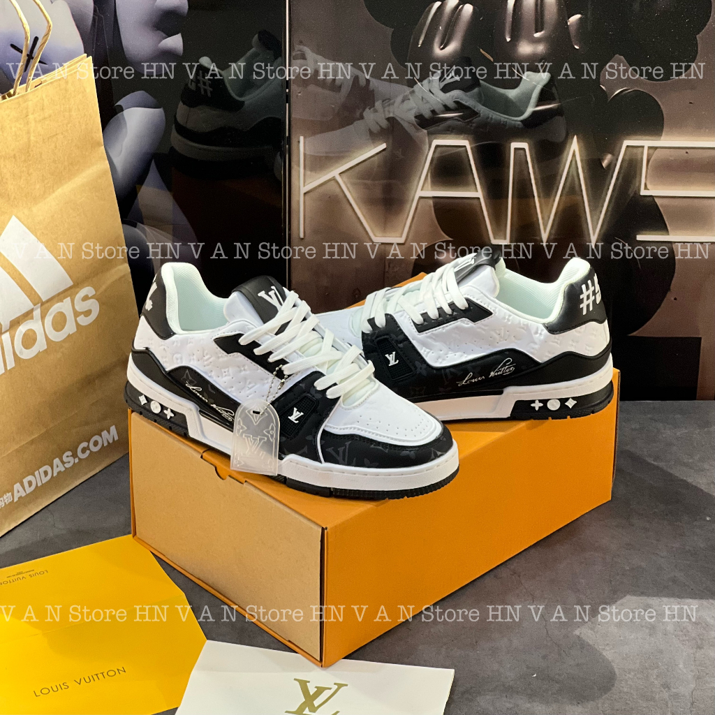 Giày Thể Thao LV Trainer Signature 54 Đen Trắng, Giày Thể Thao Nam Nữ Nug Ali LV Trainer 54  Black White Quảng Châu