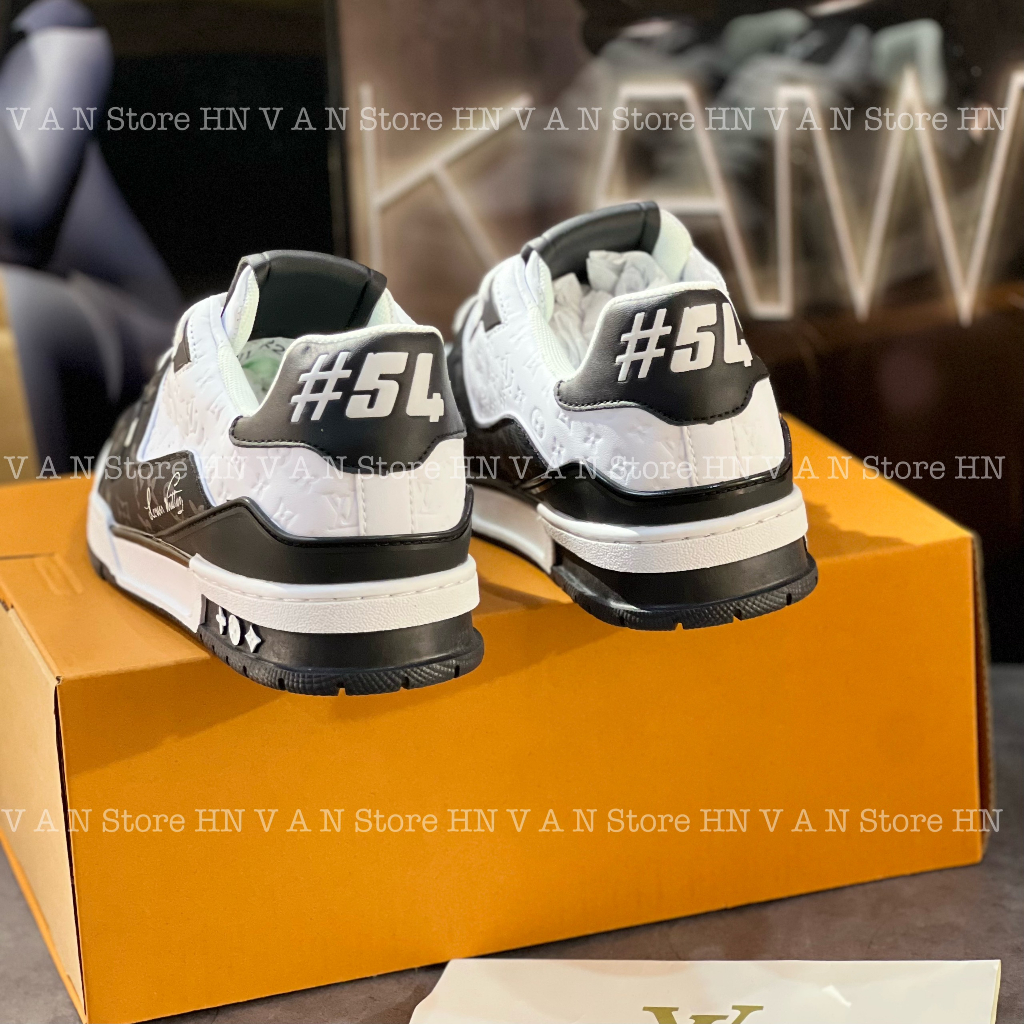 Giày Thể Thao LV Trainer Signature 54 Đen Trắng, Giày Thể Thao Nam Nữ Nug Ali LV Trainer 54  Black White Quảng Châu