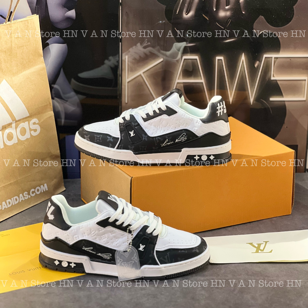 Giày Thể Thao LV Trainer Signature 54 Đen Trắng, Giày Thể Thao Nam Nữ Nug Ali LV Trainer 54  Black White Quảng Châu