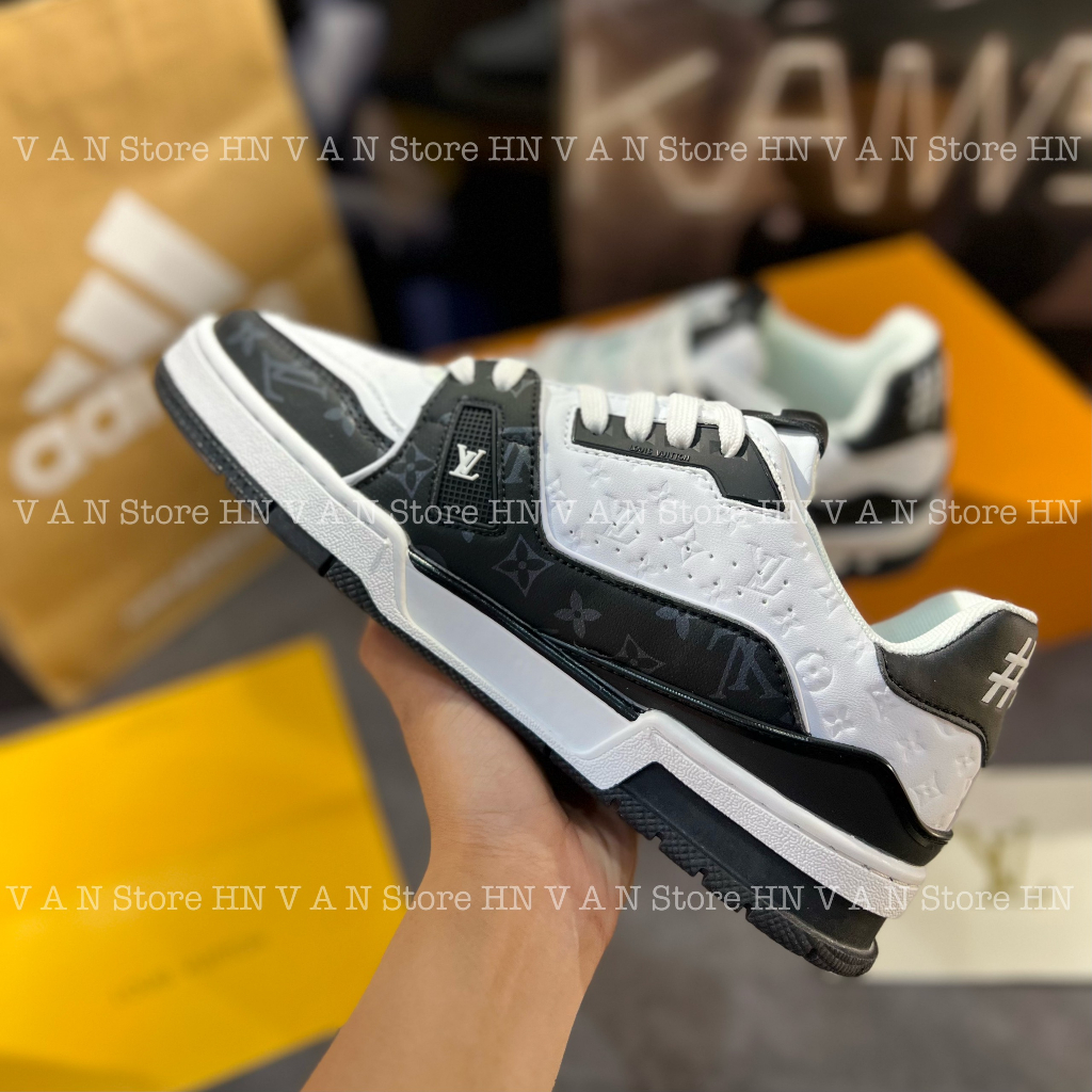 Giày Thể Thao LV Trainer Signature 54 Đen Trắng, Giày Thể Thao Nam Nữ Nug Ali LV Trainer 54  Black White Quảng Châu