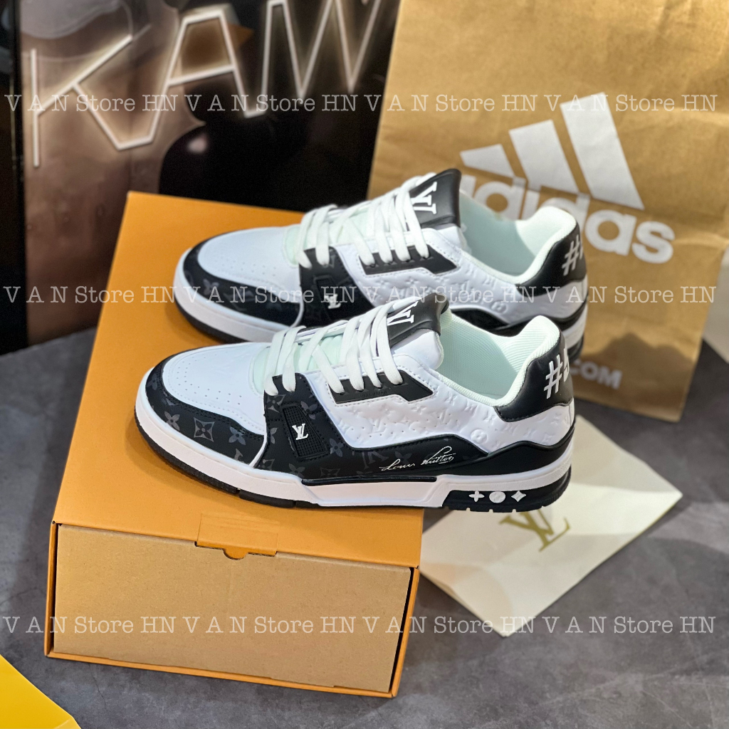 Giày Thể Thao LV Trainer Signature 54 Đen Trắng, Giày Thể Thao Nam Nữ Nug Ali LV Trainer 54  Black White Quảng Châu