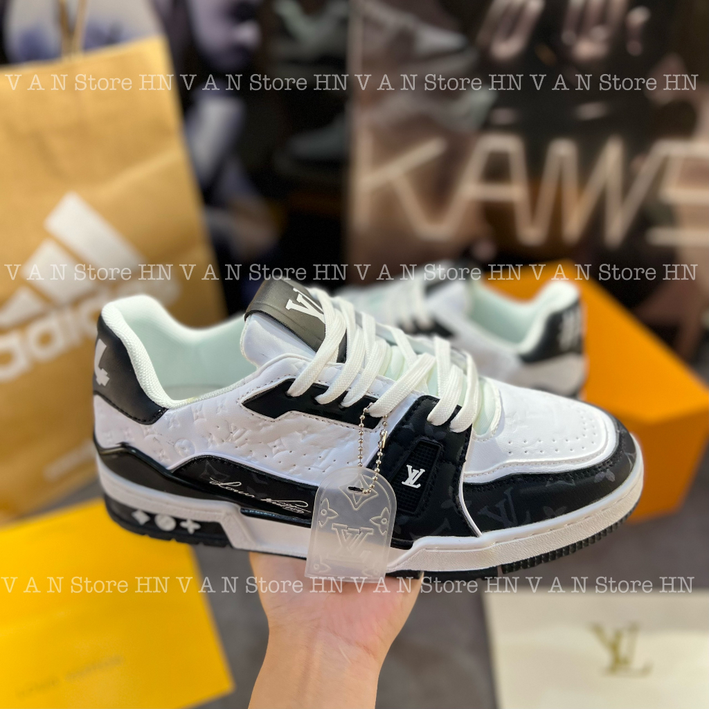 Giày Thể Thao LV Trainer Signature 54 Đen Trắng, Giày Thể Thao Nam Nữ Nug Ali LV Trainer 54  Black White Quảng Châu