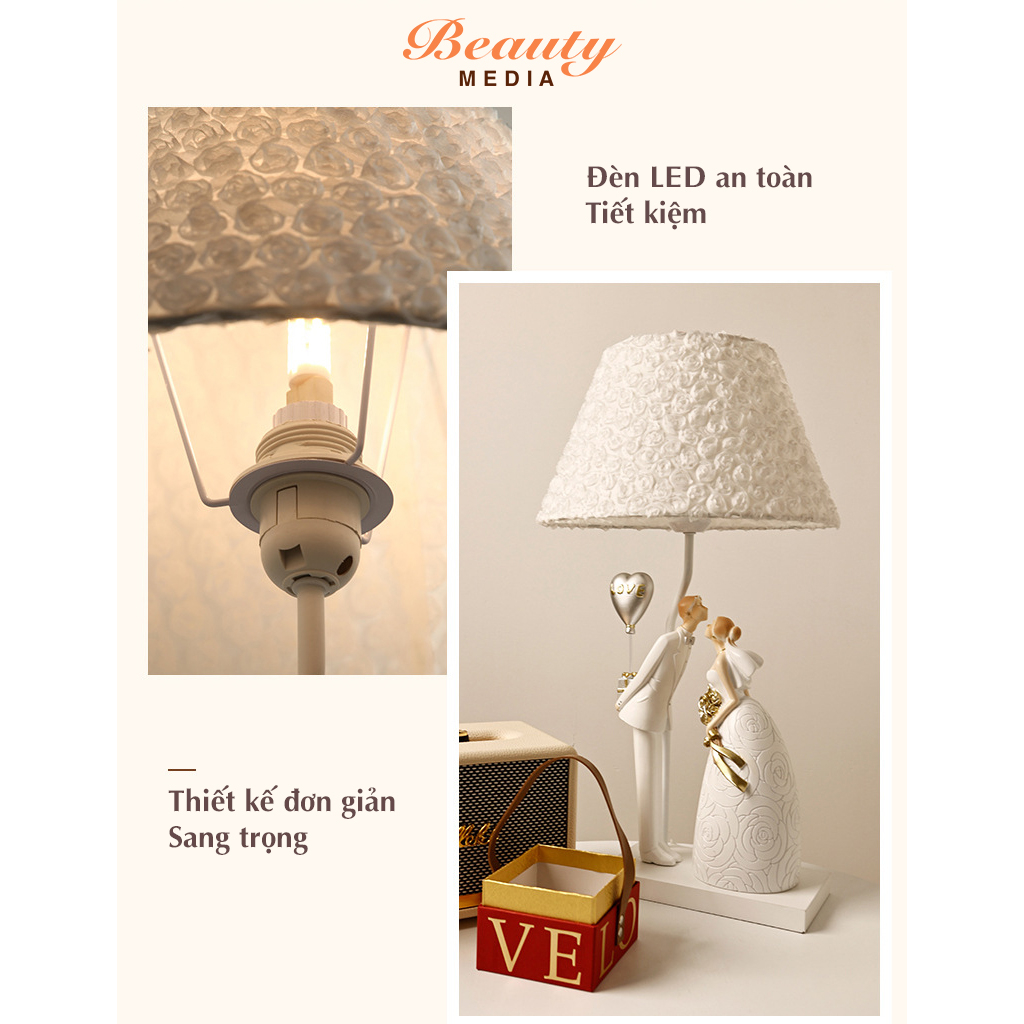 QUÀ CƯỚI CAO CẤP - Đèn Ngủ Lãng Mạn Phong Cách Châu Âu Tượng Cô Dâu Chú Rể - Đèn trang trí, đèn bàn, đèn decor, đèn cưới