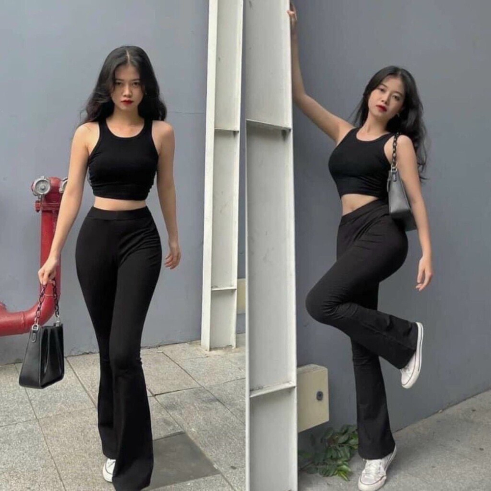 Quần Ống Loe Nữ Cạp Cao Gozin.shop - Được Thiết Kế1 Cúc Co Giãn Nhẹ, Mềm Mại , Tạo Nên Sự Thoả Mái Cho Các Chị Em