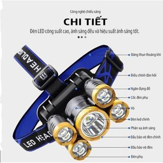 Đèn Pin Đội Đầu 5 Bóng Led T6- Siêu Sáng,cơ động đa năng