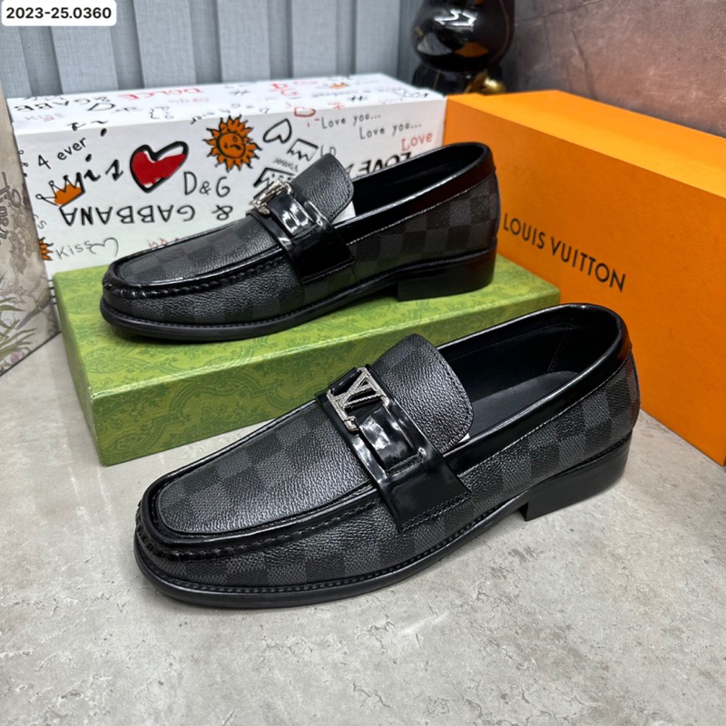 Giày Loafer LV Đế Phíp 2 màu đen nâu hoạ tiết caro mới 2023 fullbox