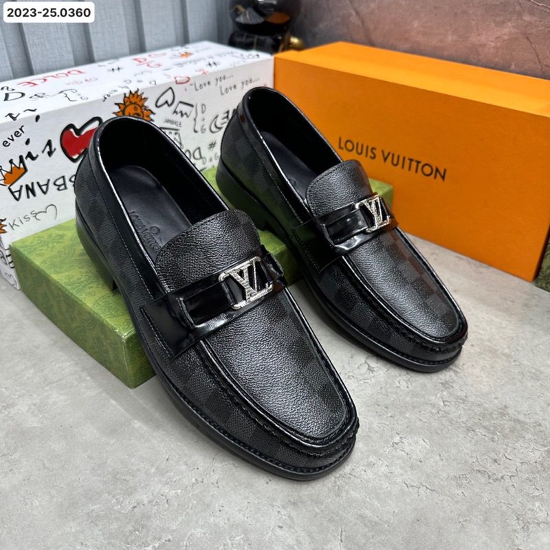 Giày Loafer LV Đế Phíp 2 màu đen nâu hoạ tiết caro mới 2023 fullbox