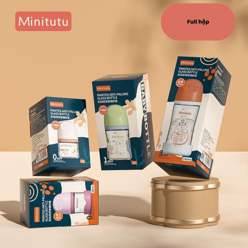 Bình Sữa Minitutu Thuỷ Tinh Núm Mềm Cổ Rộng