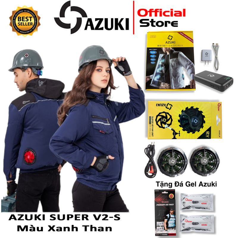 Áo Gắn Quạt AZUKI Mã AZUKI SUPER V2-S 2023, Pin 24000mah, Quạt 12V, Vải Chất Kaki [ BH 12 Tháng , Tặng 2 Đá Khô]