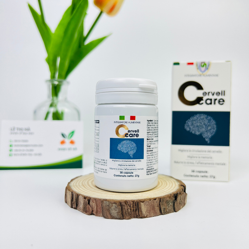 HOẠT HUYẾT DƯỠNG NÃO Cervellcare, Giảm mất ngủ, căng thẳng đầu óc, hỗ trợ tuần hoàn não, bổ não Cervellcare nhập khẩu Ý