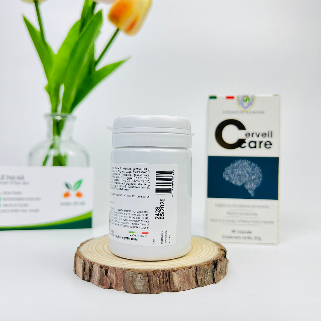 HOẠT HUYẾT DƯỠNG NÃO Cervellcare, Giảm mất ngủ, căng thẳng đầu óc, hỗ trợ tuần hoàn não, bổ não Cervellcare nhập khẩu Ý
