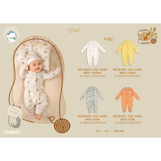 Chaang Body sơ sinh dài tay cúc giữa cho bé Mèo con AW2023D08