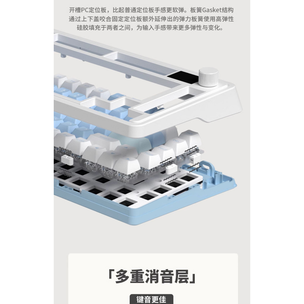 Bàn phím cơ FL-Esports CMK75 SAM Lake Placid Blue màn hình TFT 3 Mode kết nối Cấu trúc Gasket