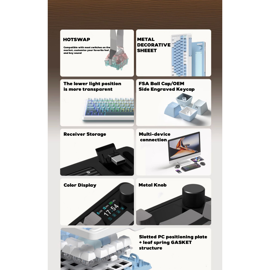 Bàn phím cơ FL-Esports CMK75 SAM Lake Placid Blue màn hình TFT 3 Mode kết nối Cấu trúc Gasket
