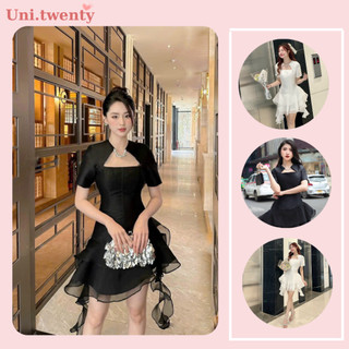 TIRA DRESS - Váy tacta phối tơ tua rua cổ đính đá thiết kế