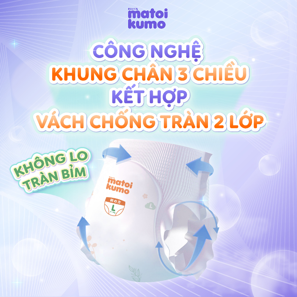 Combo 2 bịch tã dán bỉm quần nhãn hiệu MATOI KUMO dòng Extremely Thin xuất xứ Nhật Bản thoáng khí, mềm mại đủ size