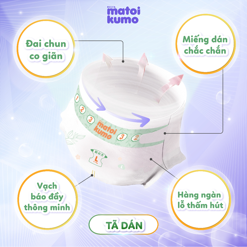 Combo 6 bịch tã dán bỉm quần nhãn hiệu MATOI KUMO dòng Extremely Thin xuất xứ Nhật Bản thoáng khí, mềm mại đủ size