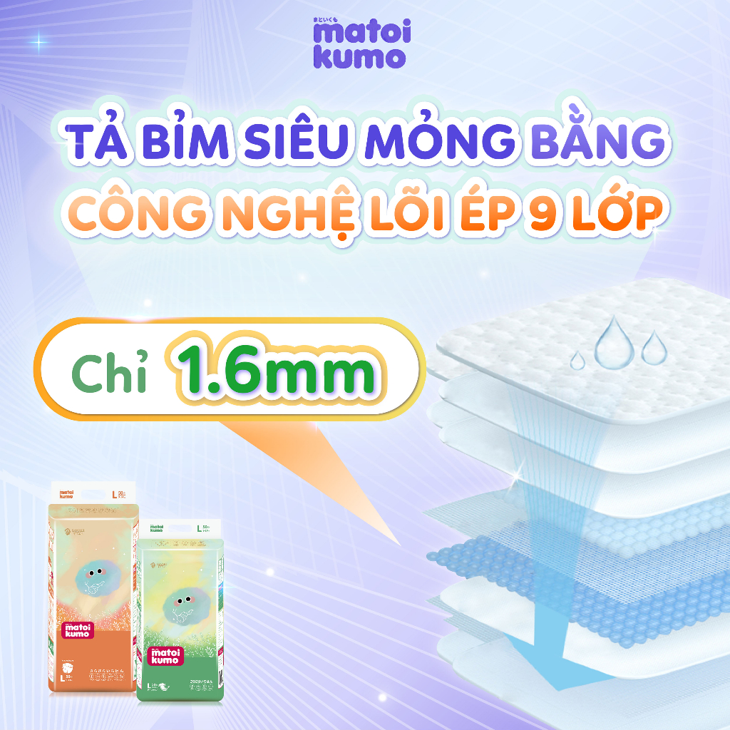 Combo 2 bịch tã dán bỉm quần nhãn hiệu MATOI KUMO dòng Extremely Thin xuất xứ Nhật Bản thoáng khí, mềm mại đủ size