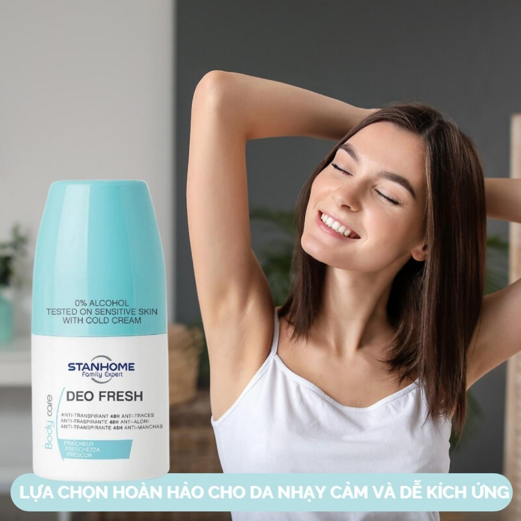 Lăn Khử Mùi Nam Nữ Ngăn Mồ Hôi Nách Không Cồn STANHOME Deo Fresh Hương Biển Tươi Mát Dành Cho Da Nhạy Cảm 50ML