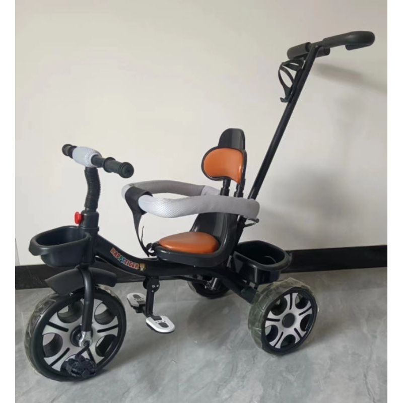 Xe đẩy tay mái che yên da có bàn đạp cho bé