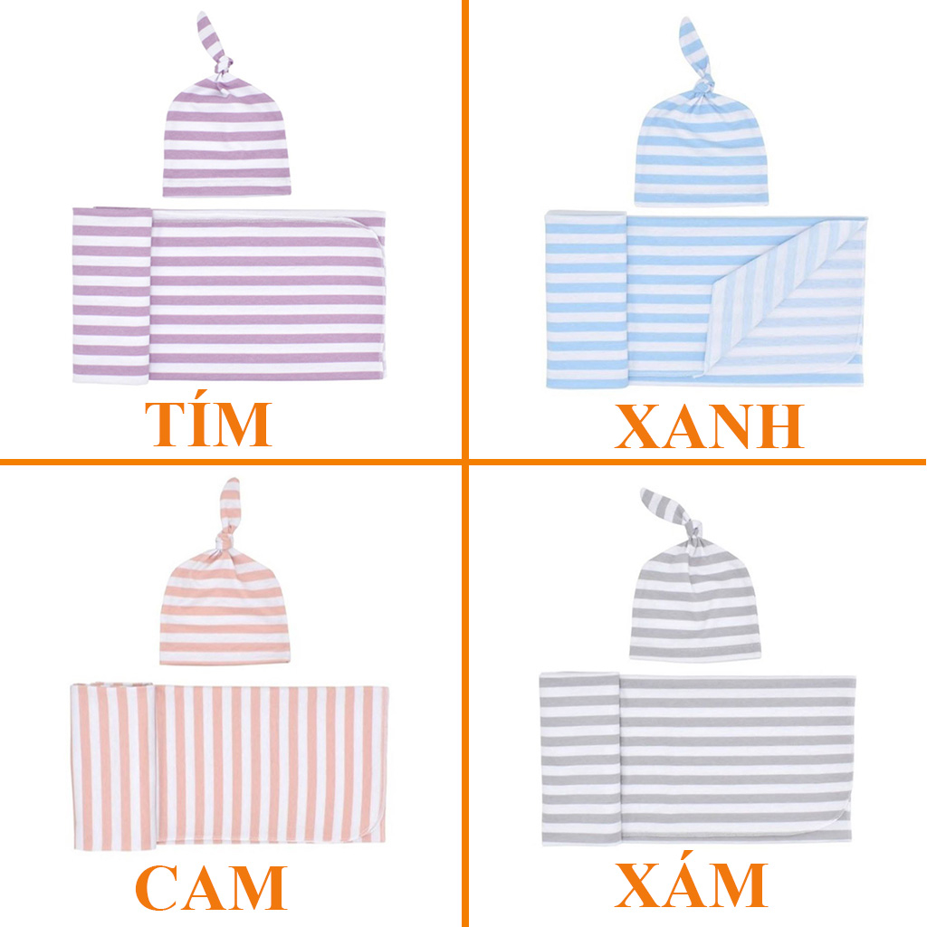 Quấn chũn cho bé ngủ ngon, Khăn quấn bé sơ sinh ngủ ngon, mềm mịn, co giãn, thoáng mát, tặng 1 mũ