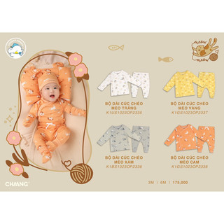 Chaang Bộ sơ sinh dài tay cúc chéo Mèo con AW2023D08