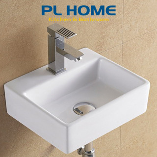 Chậu rửa mặt mini, Lavabo treo tường hình chữ nhật kích thước 36x25 cm phù hợp với không gian nhỏ