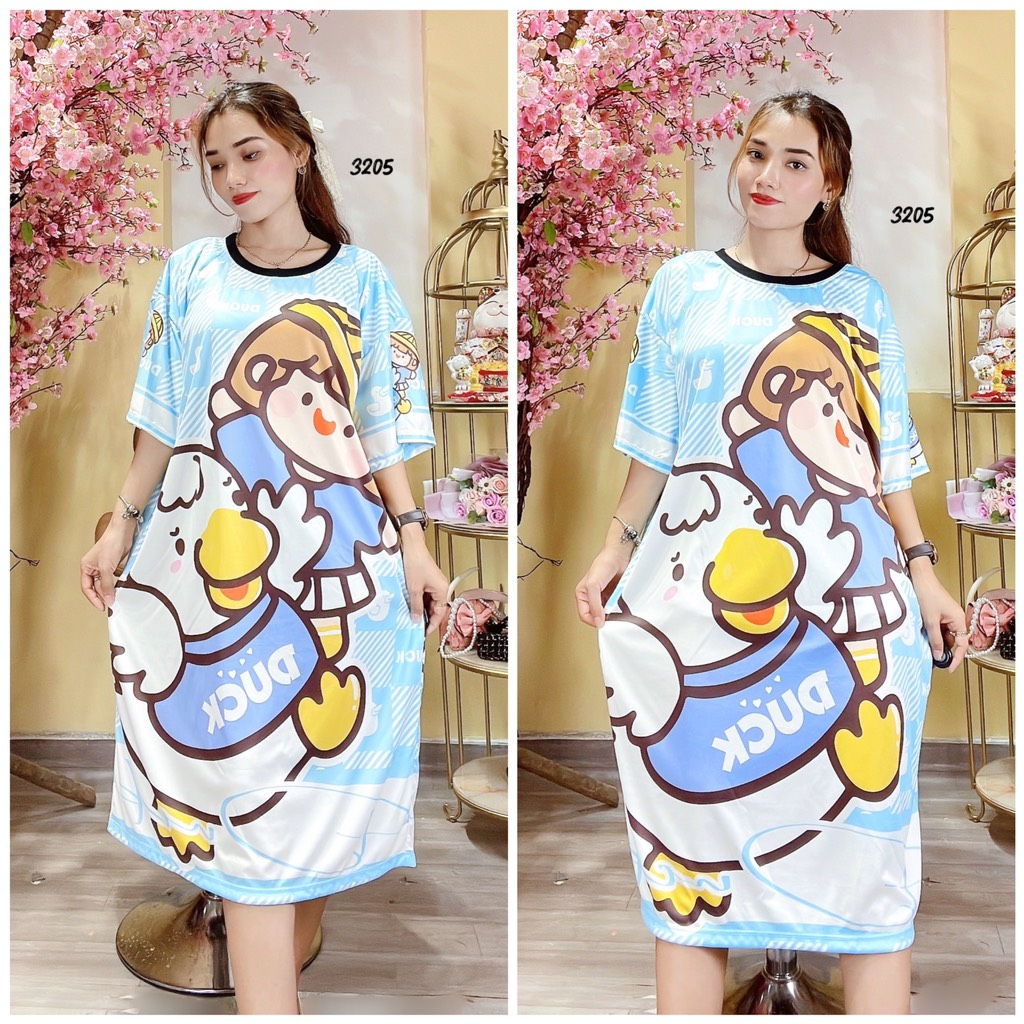(85kg đến 110kg) Đầm Suông Thun 3D Big Size Chất thun co giãn 65D3205