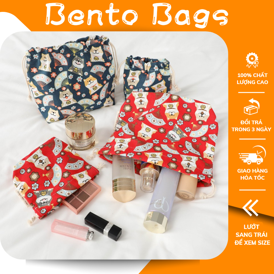 Túi đựng mỹ phẩm mini, túi đựng đồ makeup trang điểm cá nhân cute vải Canvas dây rút cho nữ đi du lịch, đi học MY02