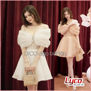 Đầm váy nữ trễ vai tay bồng cánh tiên vải Organza 3 lớp dáng xòe công chúa Lyco