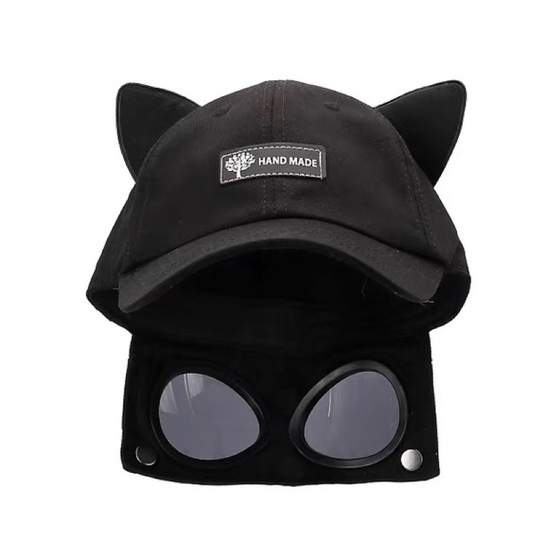 Cat Ears Goggles Cap - Mũ lưỡi chai tai mèo phối kính phi công pilot. Có màu đen, olive, kem