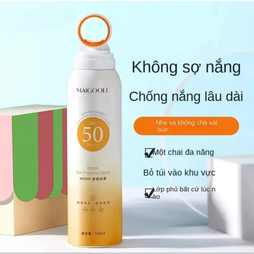 Bình xịt chống nắng Maigoole SPF50 chai 150ml chính hãng - bảo vệ da khỏi tia UV dưỡng trắng