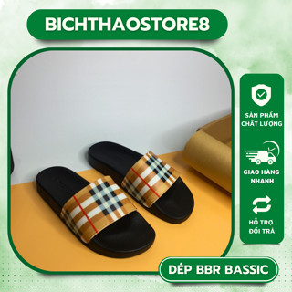 Dép lê nam quai ngang BBR cao su quai kẻ sọc be đen đỏ đế đúc nổi chữ cao cấp