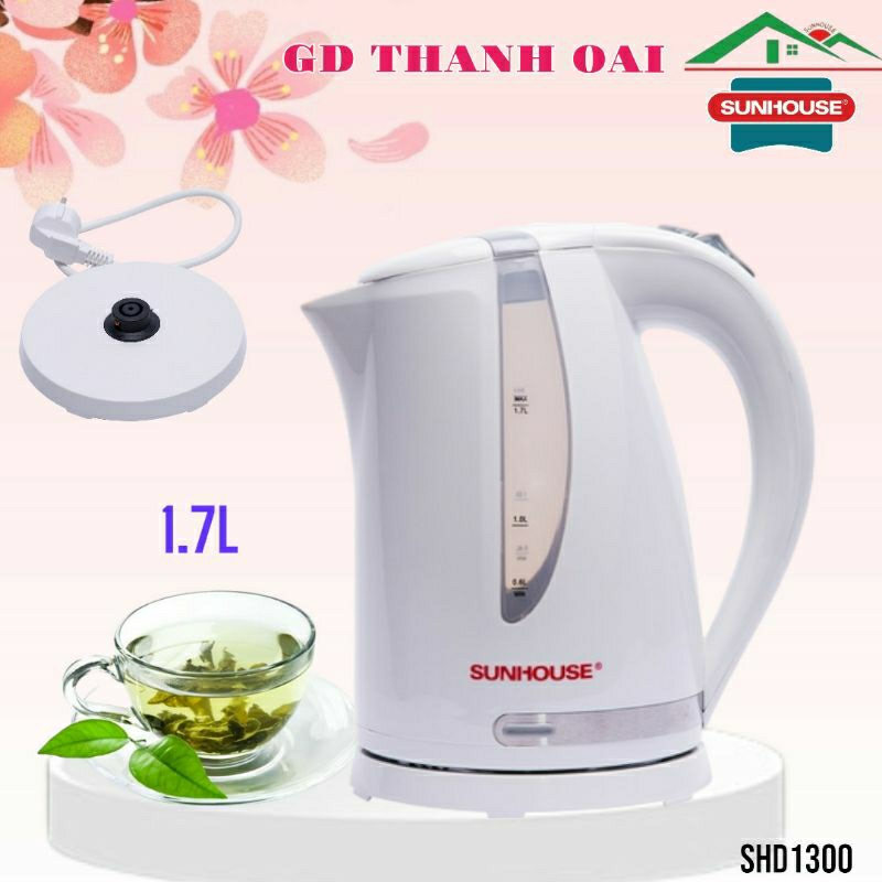 Ấm Siêu Tốc Nhựa Sunhouse SHD1300, Công Suất 1850W, Dung Tích 1,7 Lít