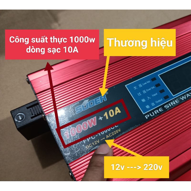 Kích điện 12v lên 220v sin chuẩn 👉 kiêm sạc ắc quy 👉 công suất 1000w thực