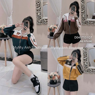 Áo khoác umi khoá kéo tay dài viền sọc ngực phối chữ năng động!