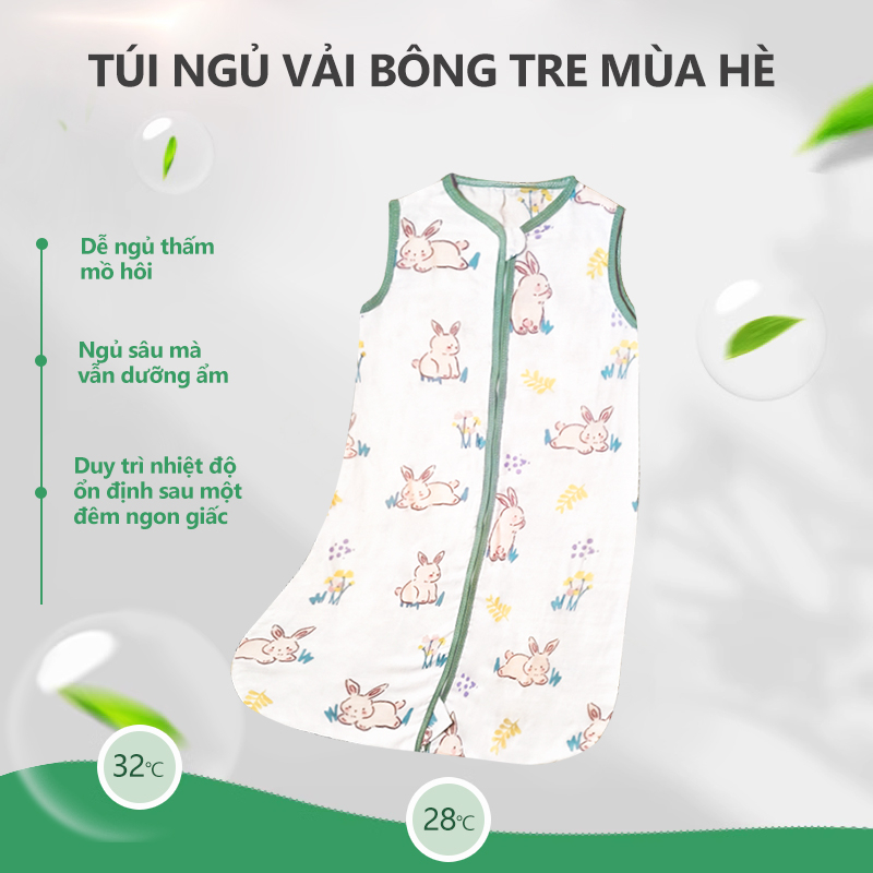 [Einmilk.ân ninh ] Túi ngủ áo liền quần cho bé chất liệu vải bông sợi tre mềm mại thoáng khí QSB23