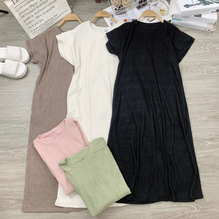 Đầm Maxi Thun Gân Dáng Suông Cổ Tròn Tay Ngắn Nhiều Màu Sắc Thời Trang - Nhím Xù Shop