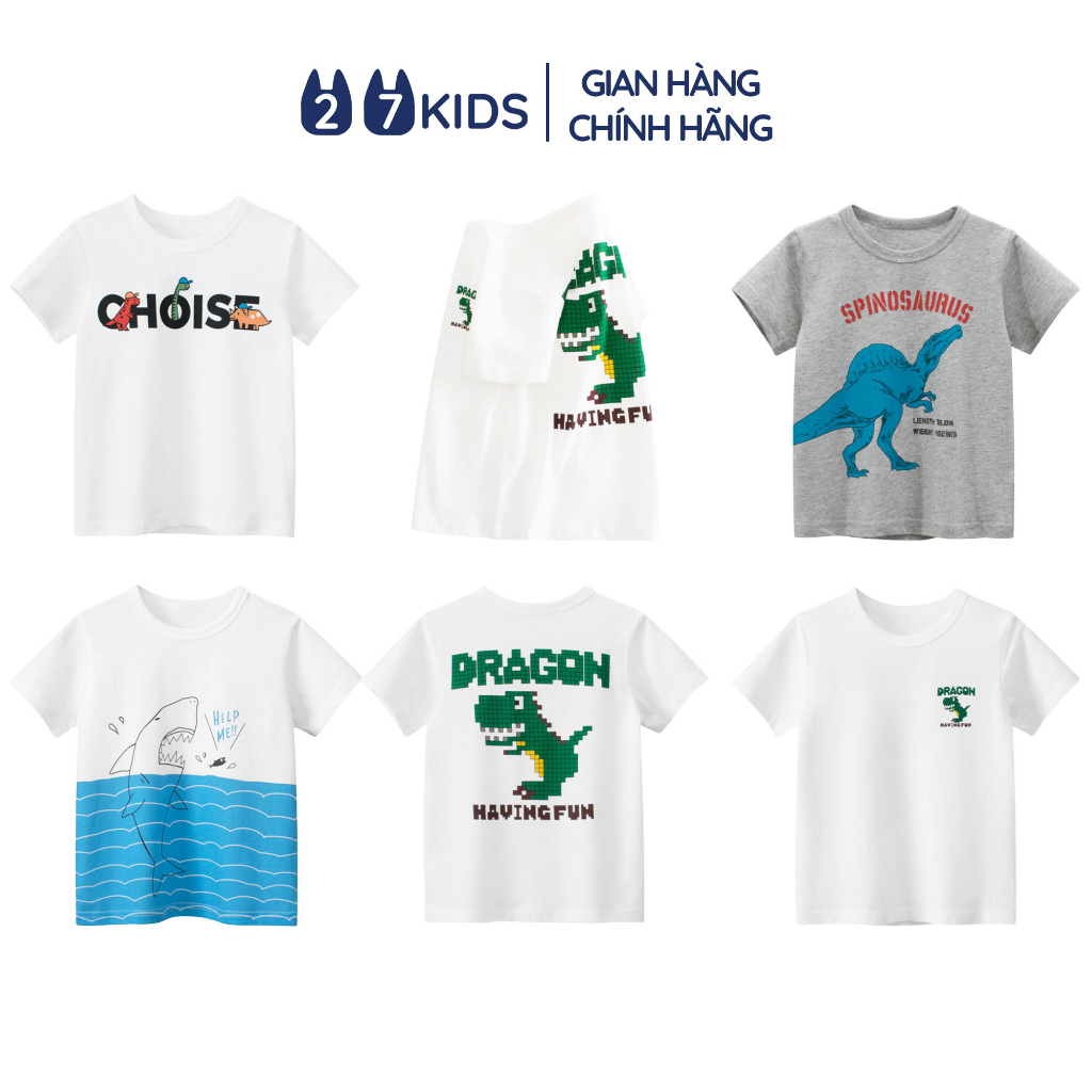 Áo thun bé trai ngắn tay 27Kids áo cộc nam 100% Cotton cho trẻ từ 2-10 tuổi BSTS6