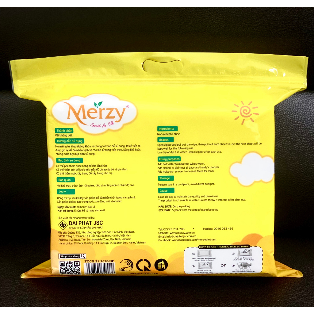 Khăn khô đa năng cho bé Merzy cao cấp 600gram Vàng bề mặt kim cương dùng thay khăn sữa cho bé Kích Thước 14x19 Cm