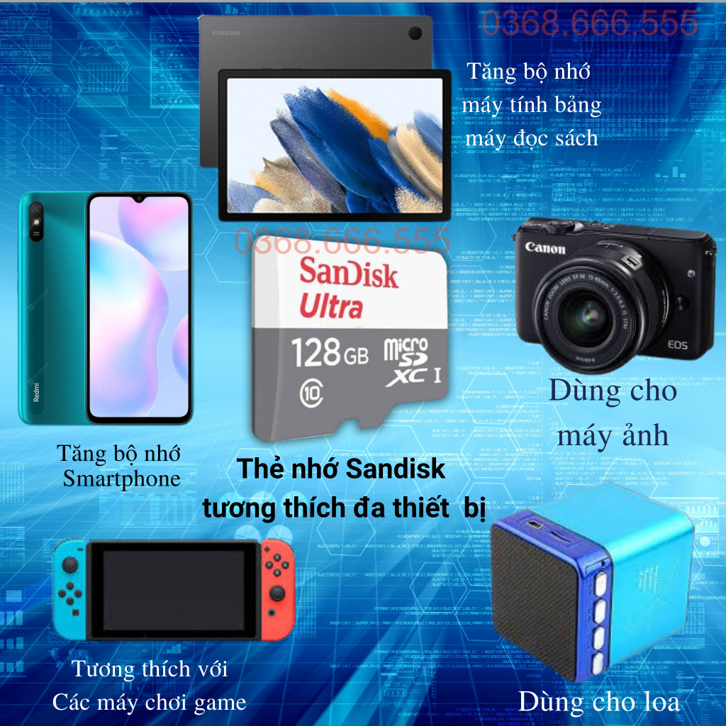 Thẻ nhớ sandisk 128GB /64GB /32Gb/16GB/8GB dùng đa thiết bị - Thẻ nhớ tốc độ cao Class 10 Ultra 667x 100MB/s -BH 5 năm